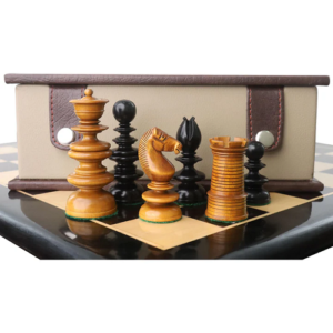 Combo of 3.3″ St. John Pre-Staunton Calvert Chess set – Pieces in Ebony Wood with 19 inches Chess Board and Storage Box