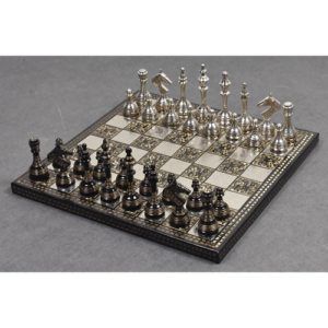 Soviet Inspired Brass Metal Luxury Chess Pieces & Board Set- 14″ – Unique Art