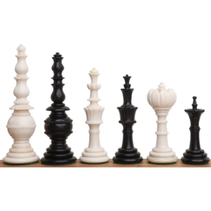 4.6″ Turkish Tower Pre-Staunton Chess Set – Chess Pieces Only – Black & White Camel Bone