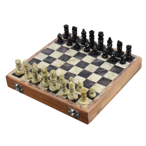 Soap Stone Handcarved Chess Pieces & Board Set -Includes Storage Case-10″ board