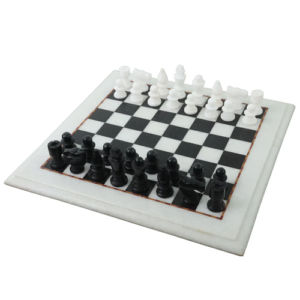 Marble Stone Chess Pieces & Board Set – Black and White – 12″ – Handcarved Gift