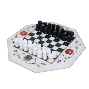 Marble Stone Chess Pieces & Board Set -Inlay Handcrafted Work- 12″ board