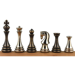 4.4″ Russian Zagreb Brass Metal Luxury Chess Set – Chess Pieces Only – Silver & Antique