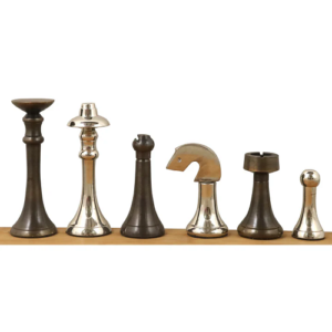 3.1″ Contemporary Brass Metal Luxury Chess Pieces Only Set – Silver & Antique