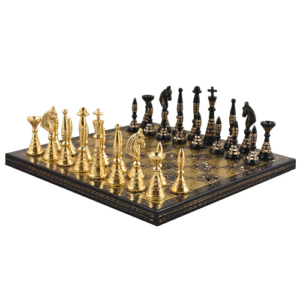 Solid Brass Metal Tribal Artwork Warli Luxury Chess Pieces & Board Set- 12″