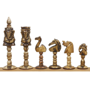 4.2″ Lord Ganesh Series Luxury Chess Set – Chess Pieces Only-Distress Antique Camel Bone