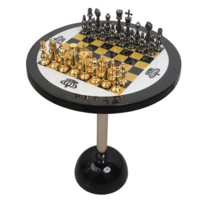 Minimalist Brass Metal Luxury Chess Pieces, Board and Table Set – 21″ tall