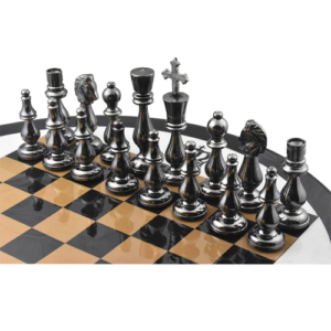 Minimalist Brass Metal Luxury Chess Pieces, Board and Table Set – 21″ tall