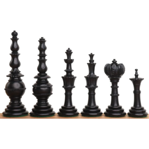 4.6″ Turkish Tower Pre-Staunton Chess Set – Chess Pieces Only – Black & White Camel Bone