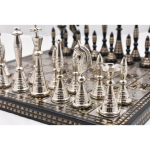 Solid Brass Metal Tribal Artwork Warli Luxury Chess Pieces & Board Set- 12″