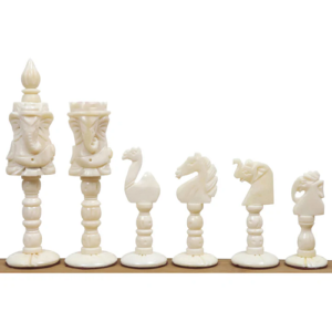 4.2″ Lord Ganesh Series Luxury Chess Set – Chess Pieces Only-Distress Antique Camel Bone