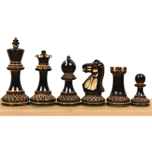 3.9″ Parker Staunton Carved Chess Set – Chess Pieces Only- Lacquer (gloss)finish Boxwood