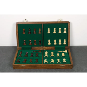 14″ Large Rosewood & Maple Wooden Inlaid Magnetic Chess Set Board for Travel