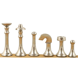 3.1″ Contemporary Brass Metal Luxury Chess Pieces Only Set – Silver & Antique