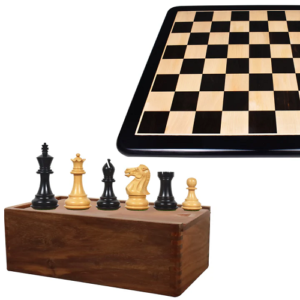 Combo of 3.6″ Professional Staunton Chess Set – Pieces in Ebonised Boxwood with Board and Box