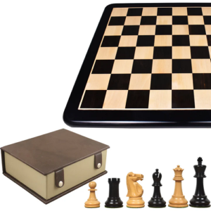 Combo of 3.9″ Lessing Staunton Chess Set – Pieces in Ebony Wood with Board and Box