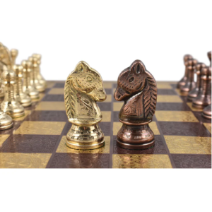 Staunton Inspired Brass Metal Luxury Chess Pieces & Board Set – 12″ -Copper Gold- Unique Art