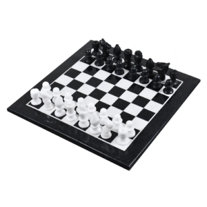 Marble Stone Chess Pieces & Board Set -Black and White – 12″ – Minimalist Gift