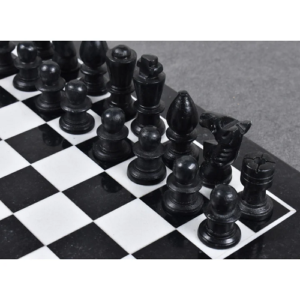 Marble Stone Chess Pieces & Board Set -Black and White – 12″ – Minimalist Gift