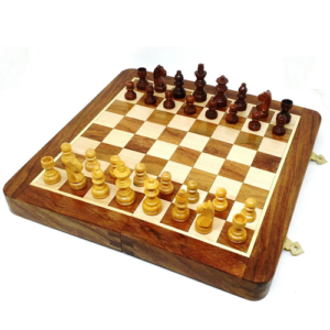 2 in 1 Magnetic Travel Chess & Backgammon set in Golden Rosewood 10 inches